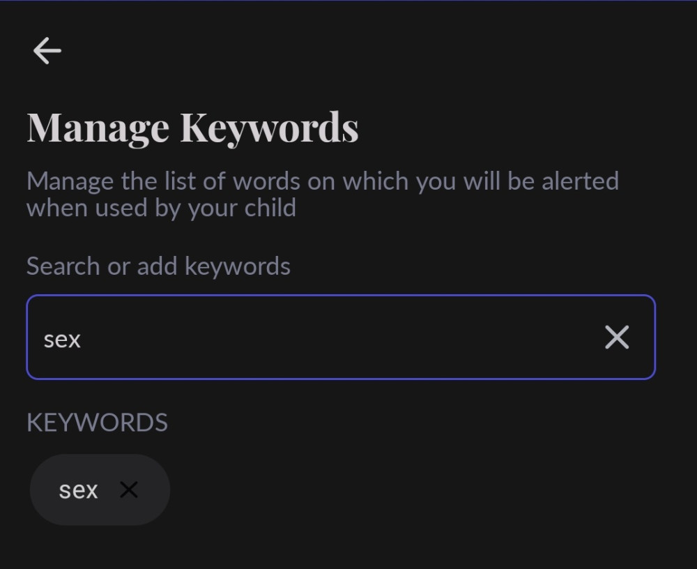 Managing offensive language keywords on FamilyKeeper